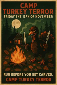 Friday the 13th Night Race -Deranged Turkey Trot: 5K. 10K. Half Marathon by Califlow Runs logo