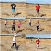 Collage of runners on a dirt road during a race.
