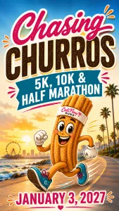 Chasing Churros 5K, 10K & Half Marathon by Califlow Runs logo