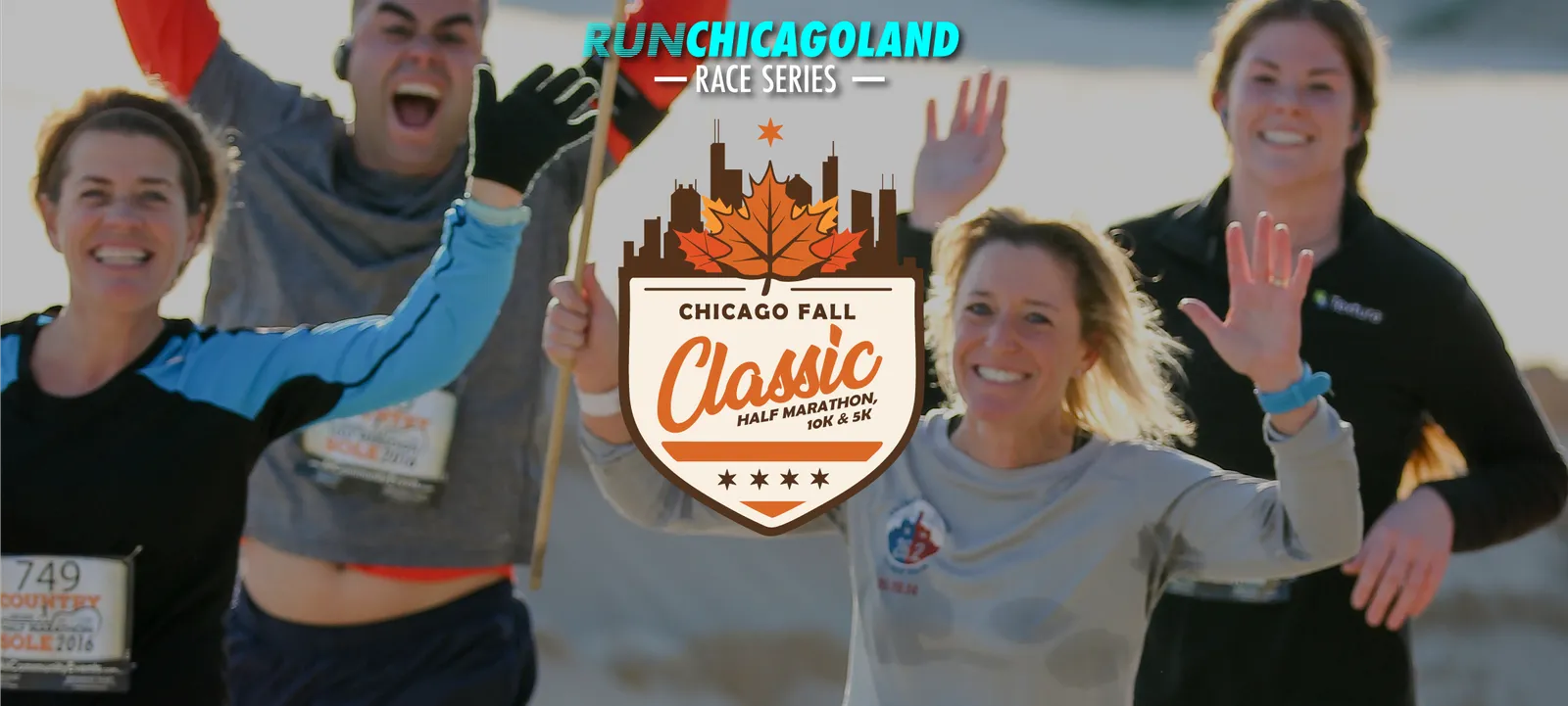 Runners celebrating at the Chicago Fall Classic Half Marathon, 10K & 5K.
