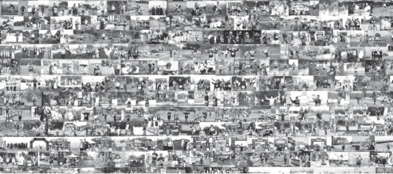 Collage of photos from the Great South Bay Run showing runners, crowds, and finish line scenes.