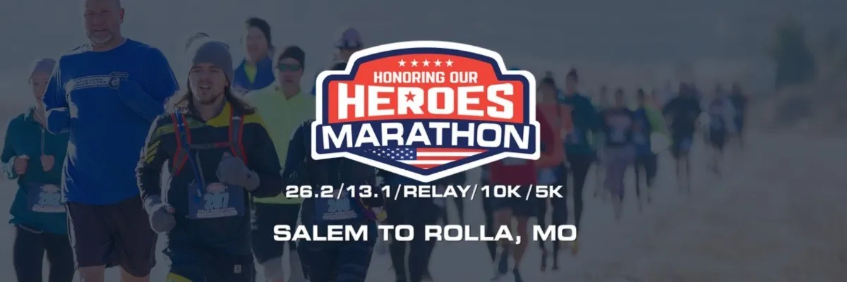 Runners participating in the Honoring Our Heroes Marathon in Salem to Rolla, MO.