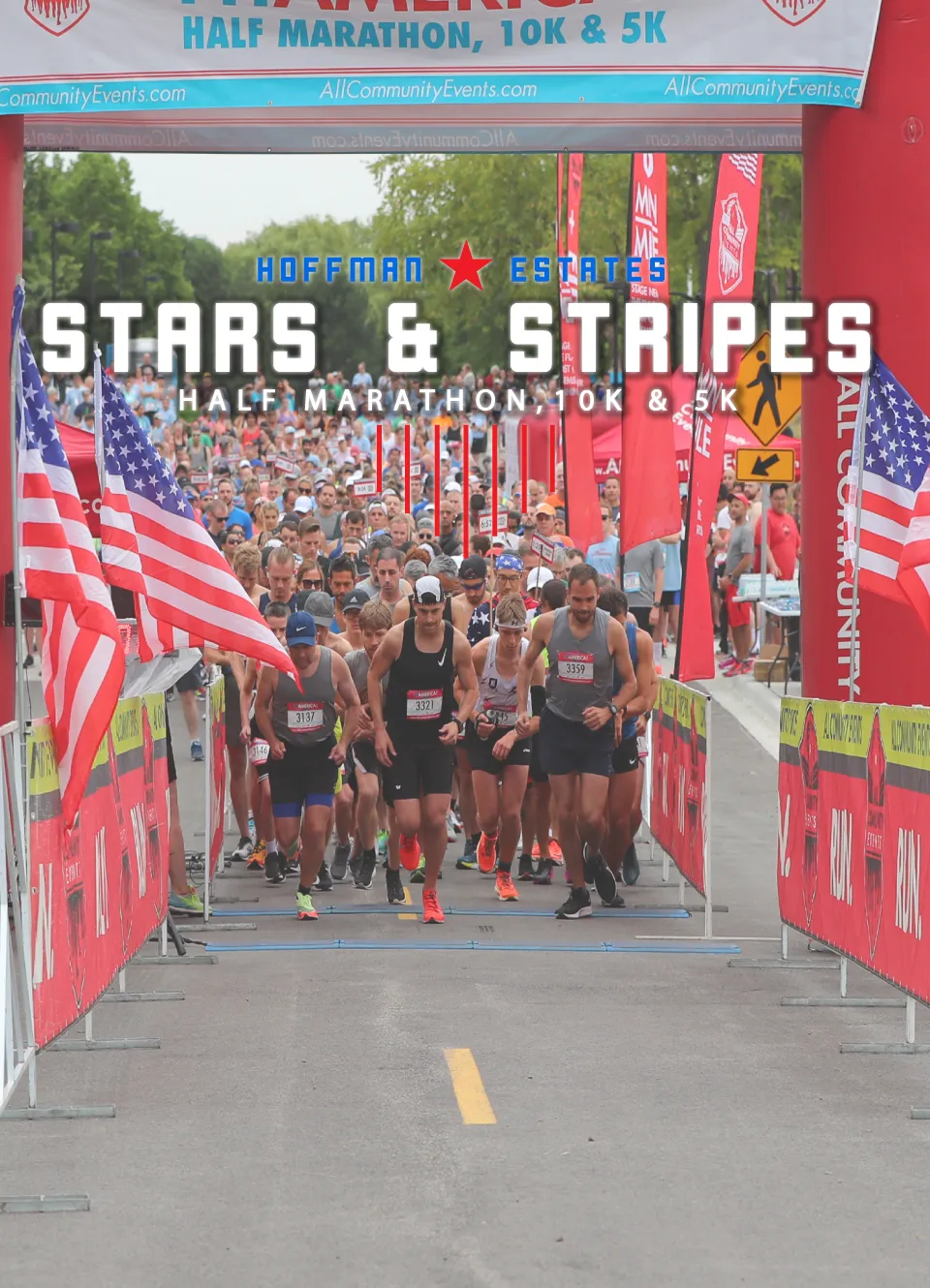 Runners starting the Stars and Stripes Half Marathon at the start line.
