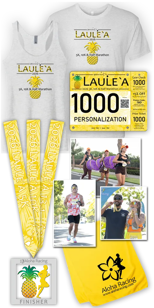 Collage of race photos showing runners in action, a finish line celebration, race medals, and race apparel.