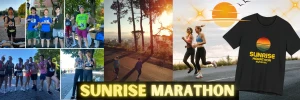 Collage of runners participating in a race, some posing with medals and others running.
