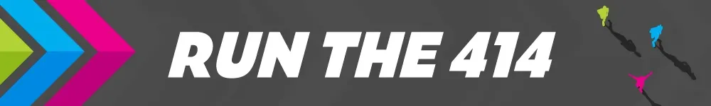 Runners in silhouette with the text "RUN THE 414".