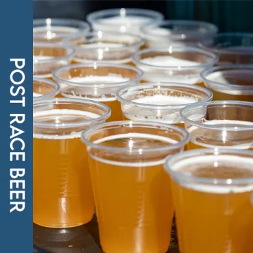 Post-race beers served in plastic cups.
