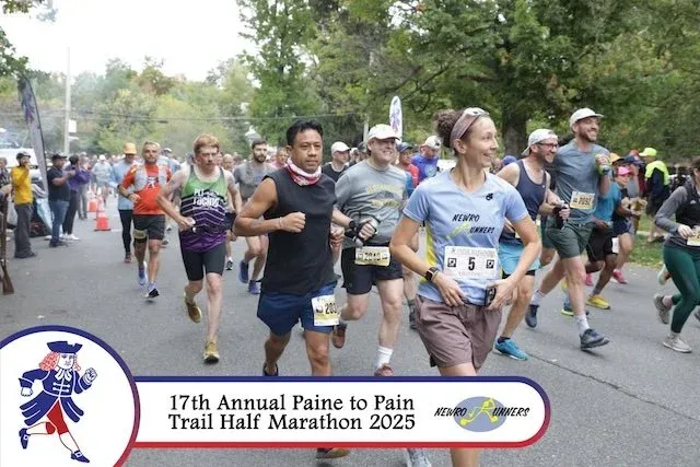 Runners starting the 17th Annual Paine to Pain Trail Half Marathon in 2025.