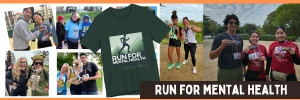 Collage of runners celebrating and showing off their medals after the Run for Mental Health race.