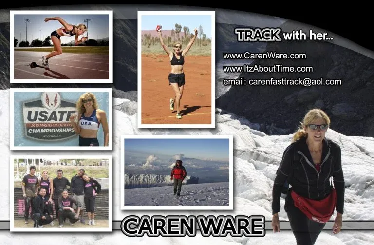 Collage of photos featuring runners in action, celebrating, and posing with a USATF championship logo.
