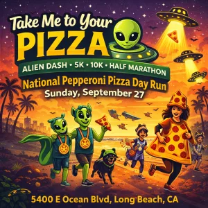 Take Me to Your Pizza : Alien Dash 5K. 10K. Half Marathon Sponsored by Domino's Pizza logo