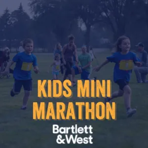 Children running in a Kids Mini Marathon event, with the text 'KIDS MINI MARATHON' overlaid.