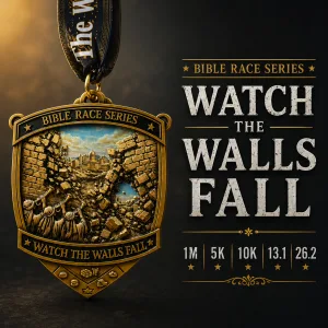 Watch the Walls Fall Virtual Race 2026 | Bible Race Series Run 1M 5K 10K 13.1 26.2 logo